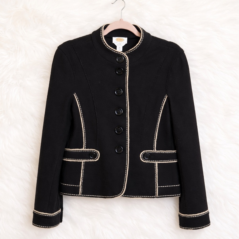Talbots Petites Black 100% Merino Wool Button Jacket Blazer Petite M - Picture 2 of 7